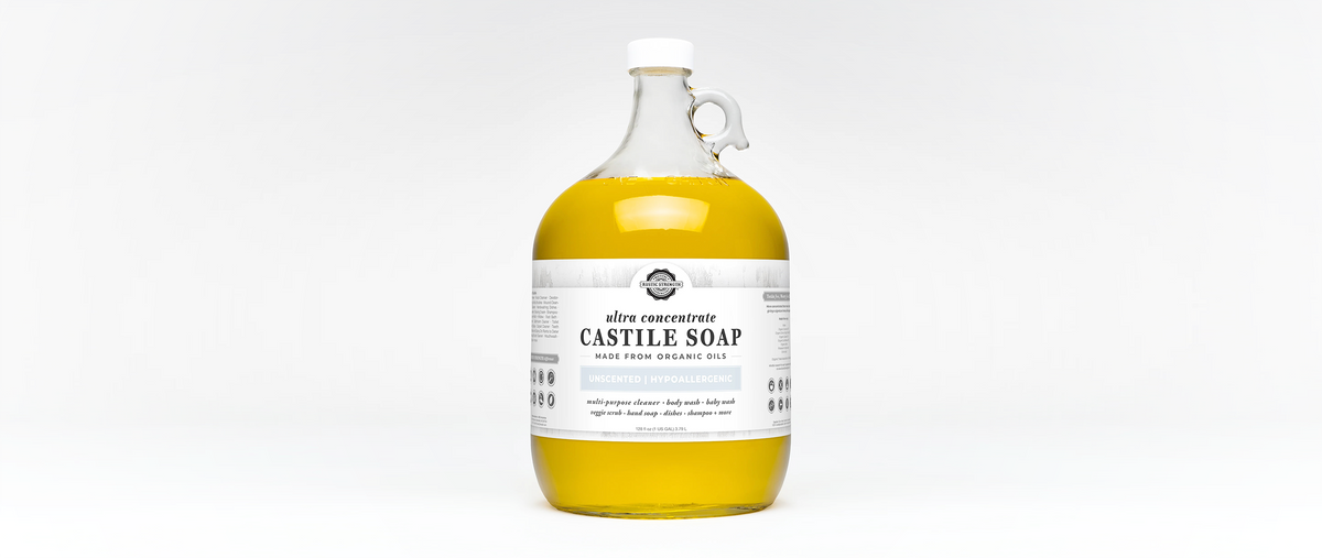 Rustic Strength, image of Glass Gallon jug of Castile Soap from Rustic Strength