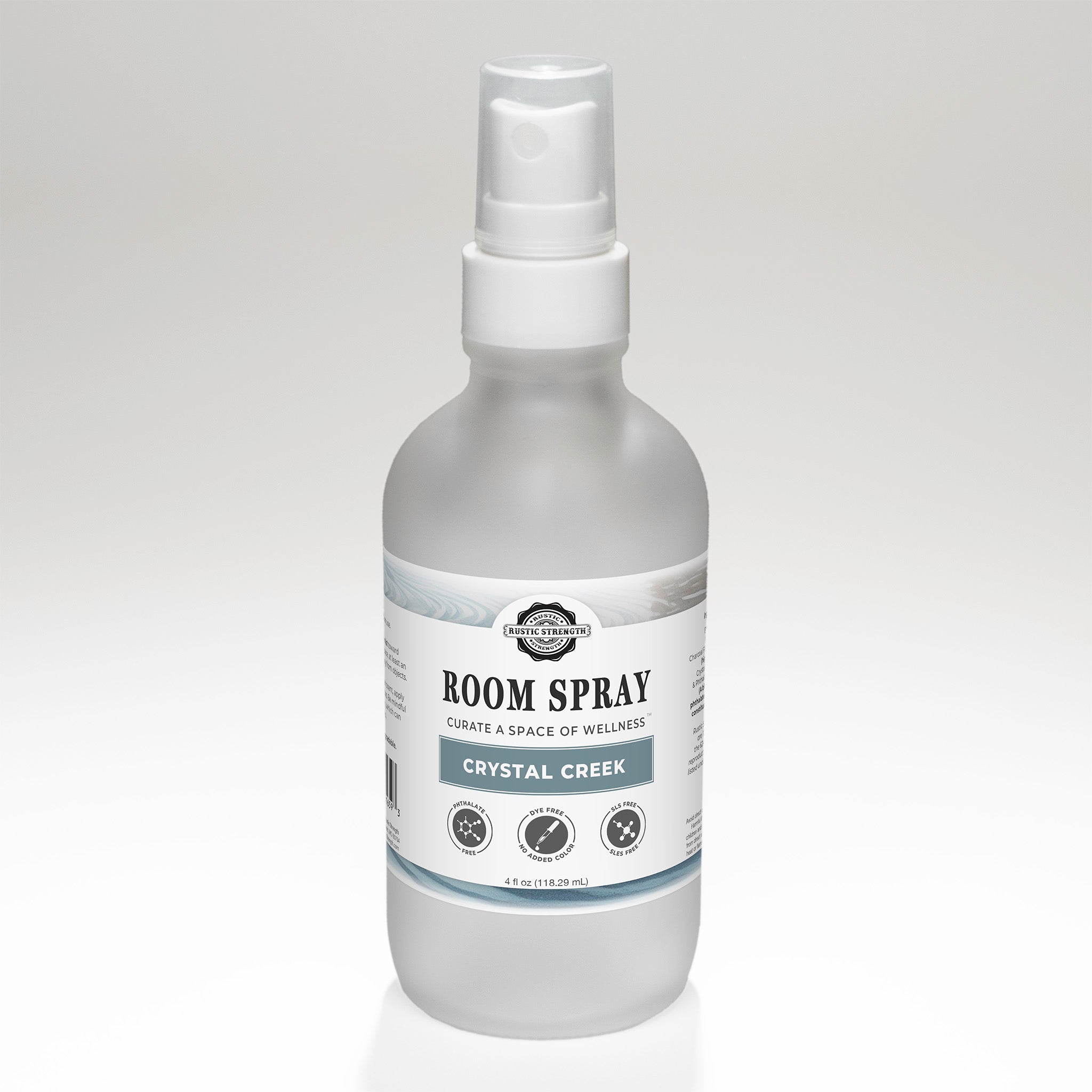 Crystal Creek scented Room spray bottle with label on a gray background