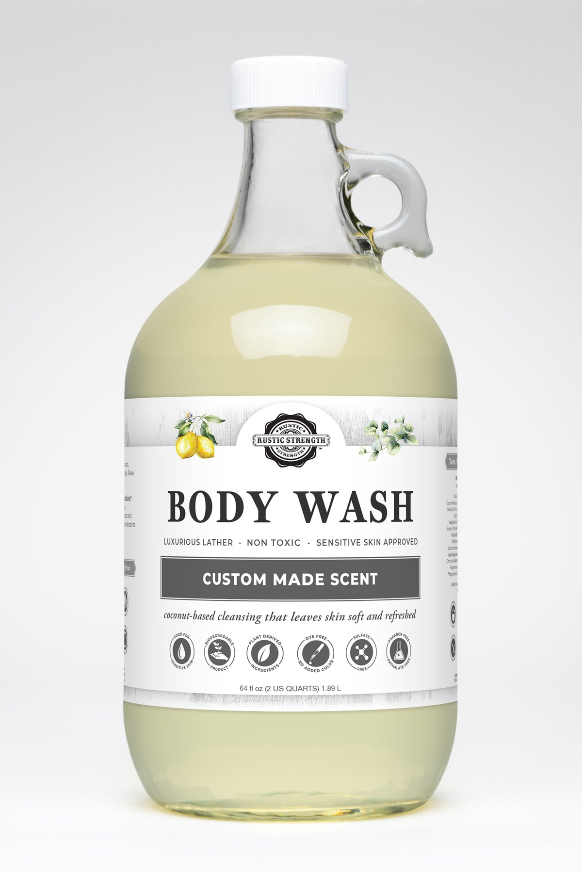 BLEMISHED GLASS | Body Wash | Lemon & Eucalyptus ( Half Gallon Glass ) - Rustic Strength