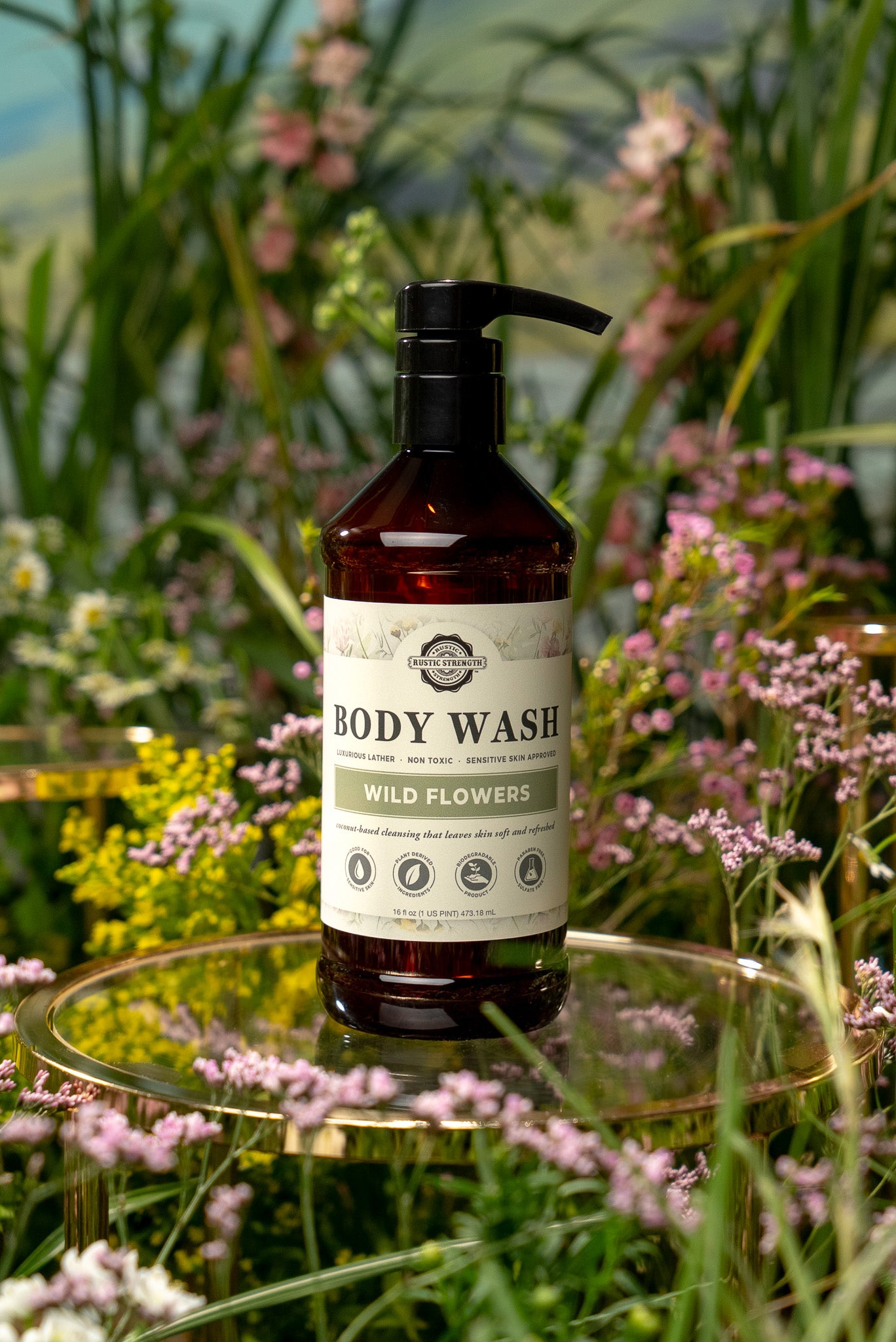 16 ounce container of Wild Flowers body wash