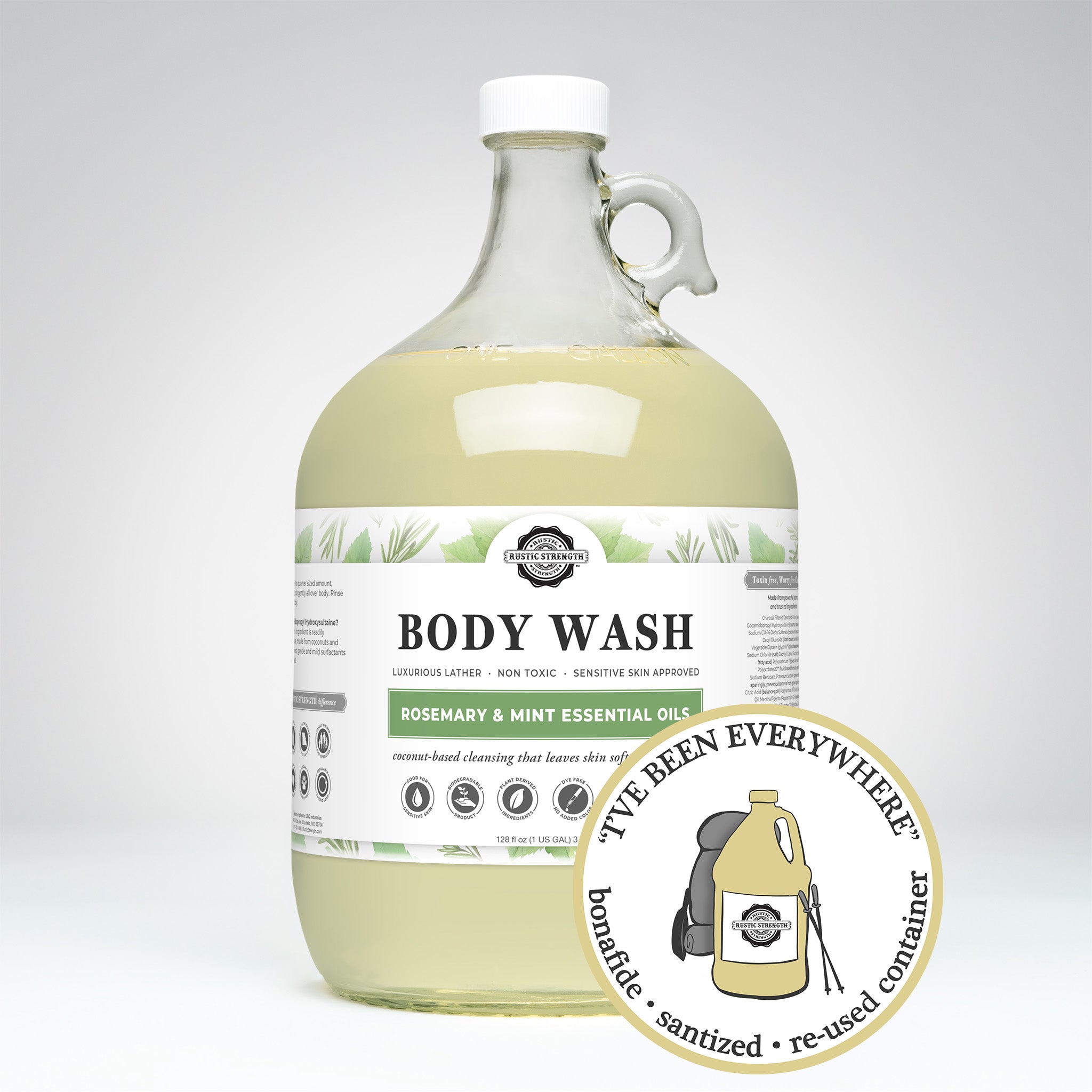 SANITIZED & REFILLED | Body Wash | Rosemary & Mint | Gallon Glass