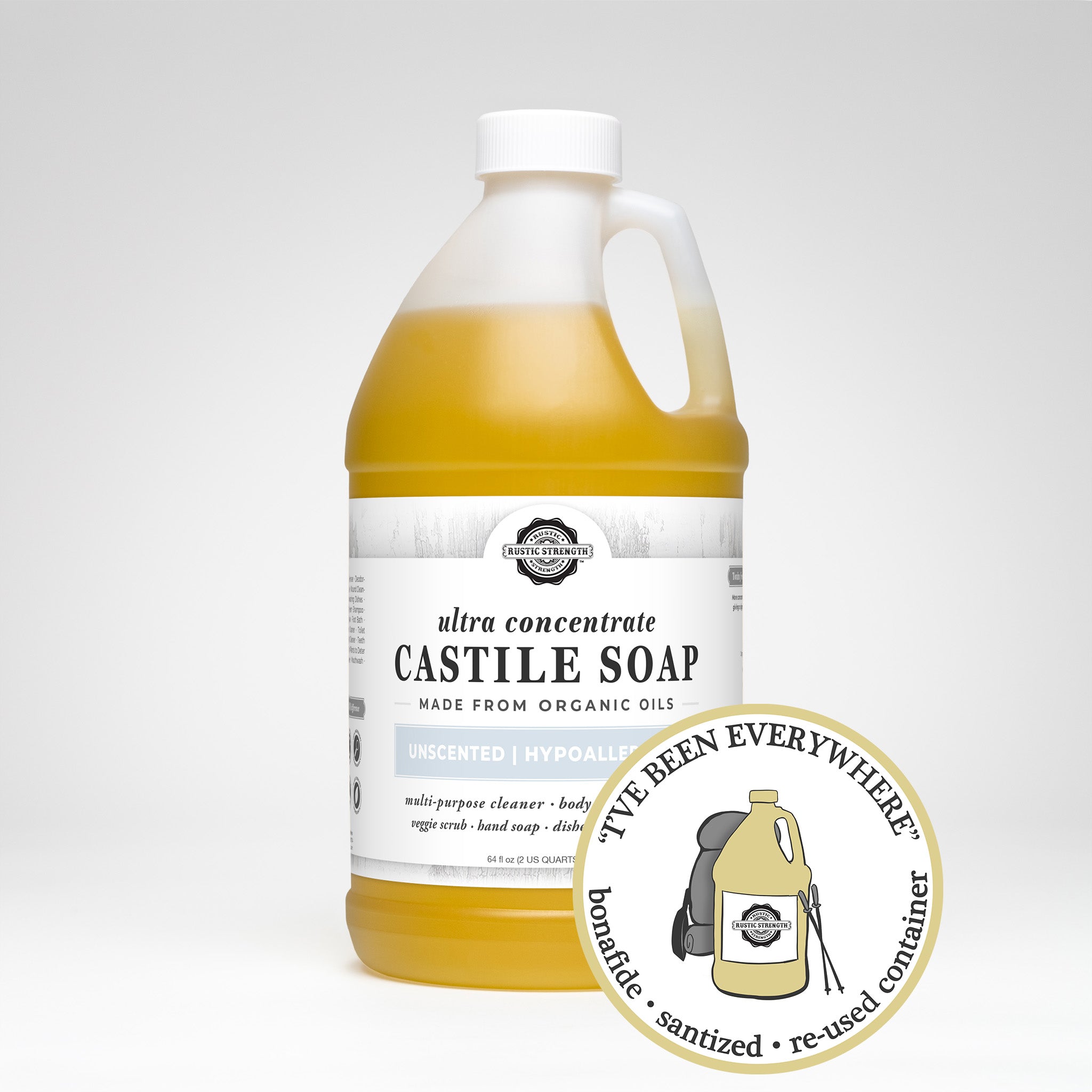 SANITIZED & REFILLED | Castile Soap - Ultra Concentrate | Unscented | Half Gallon