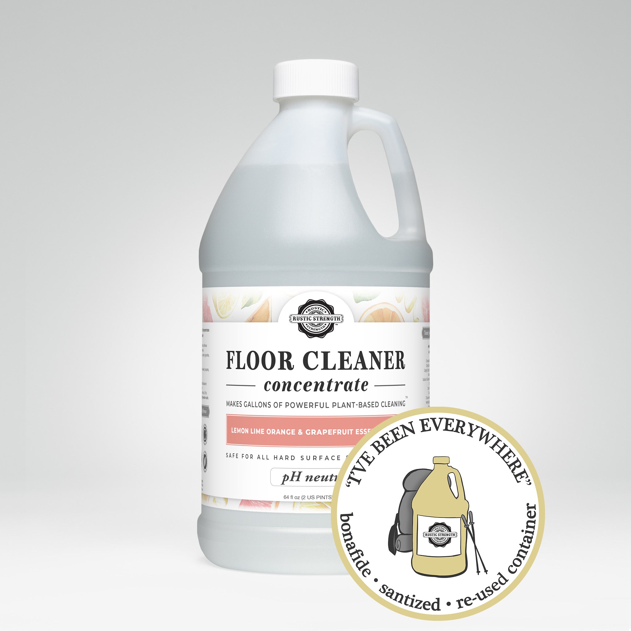 reused and sanitized half gallon container of lots of purpose spray cleaner