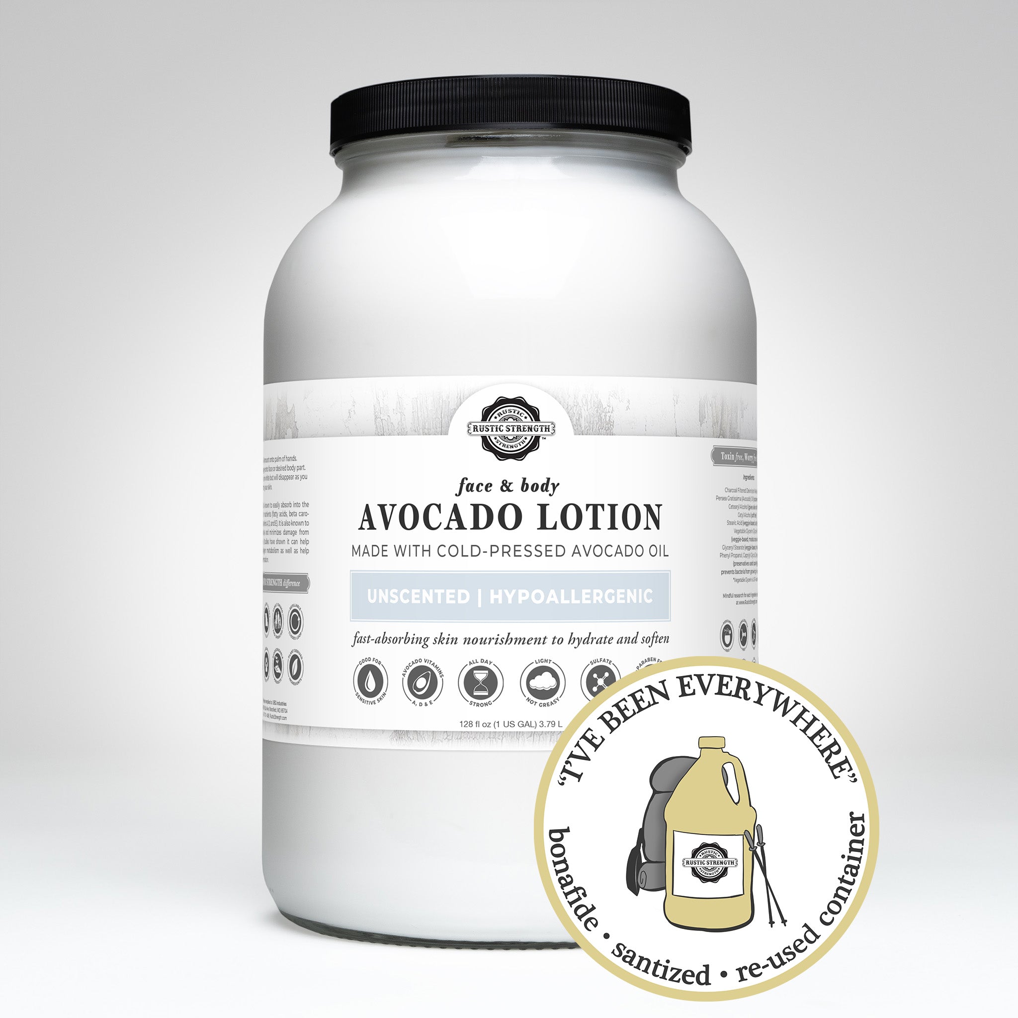 SANITIZED & REFILLED | Avocado Lotion | Unscented | 1 Gallon Glass