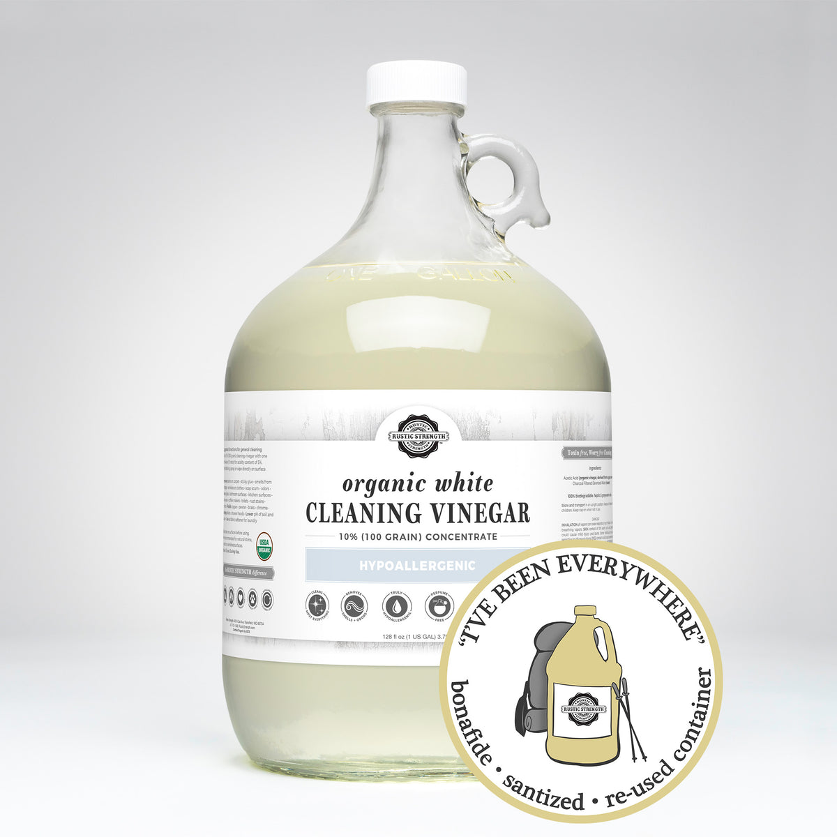 SANITIZED & REFILLED | Cleaning Vinegar 100 grain (10%) | Gallon Glass