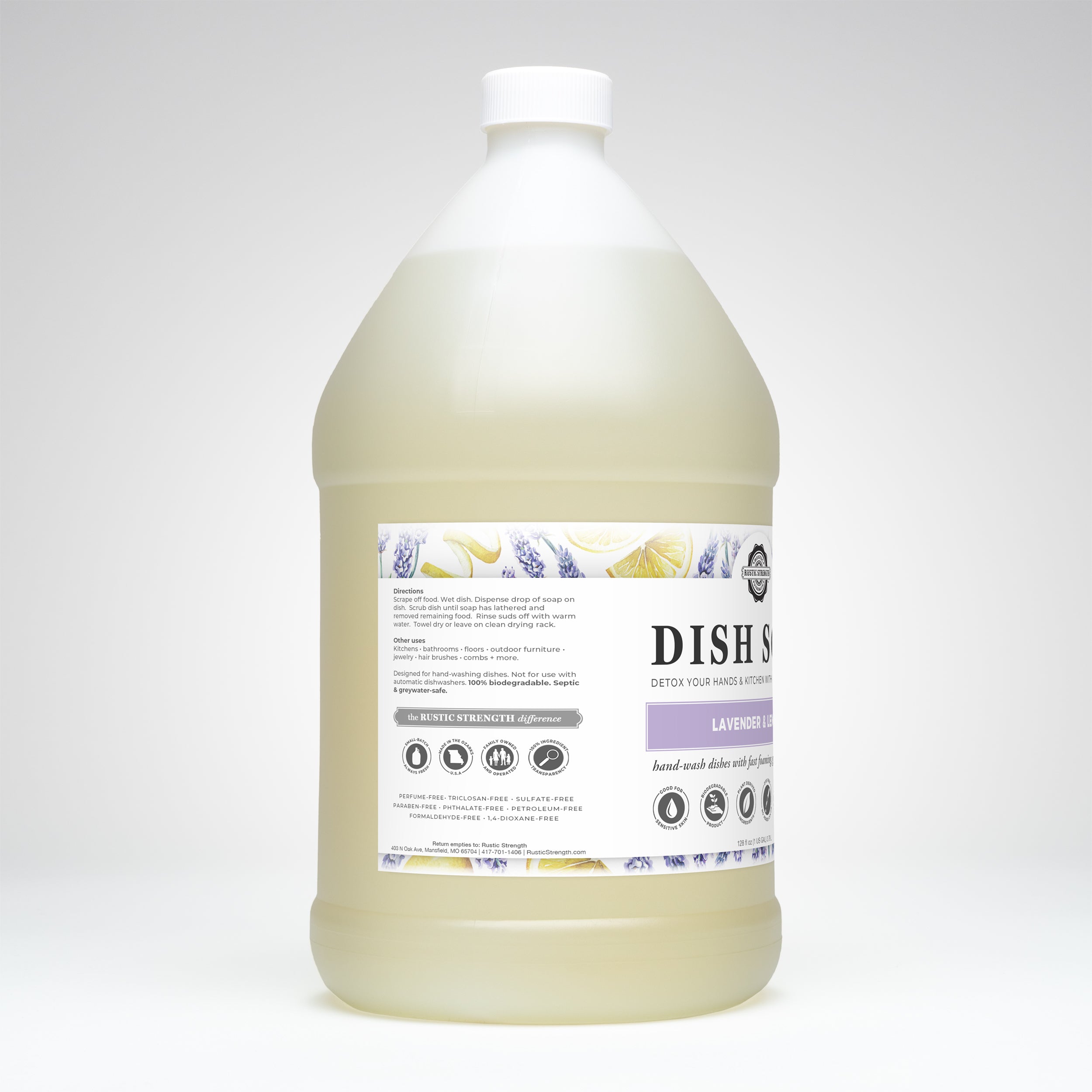 gallon container of lavender lemon dish soap