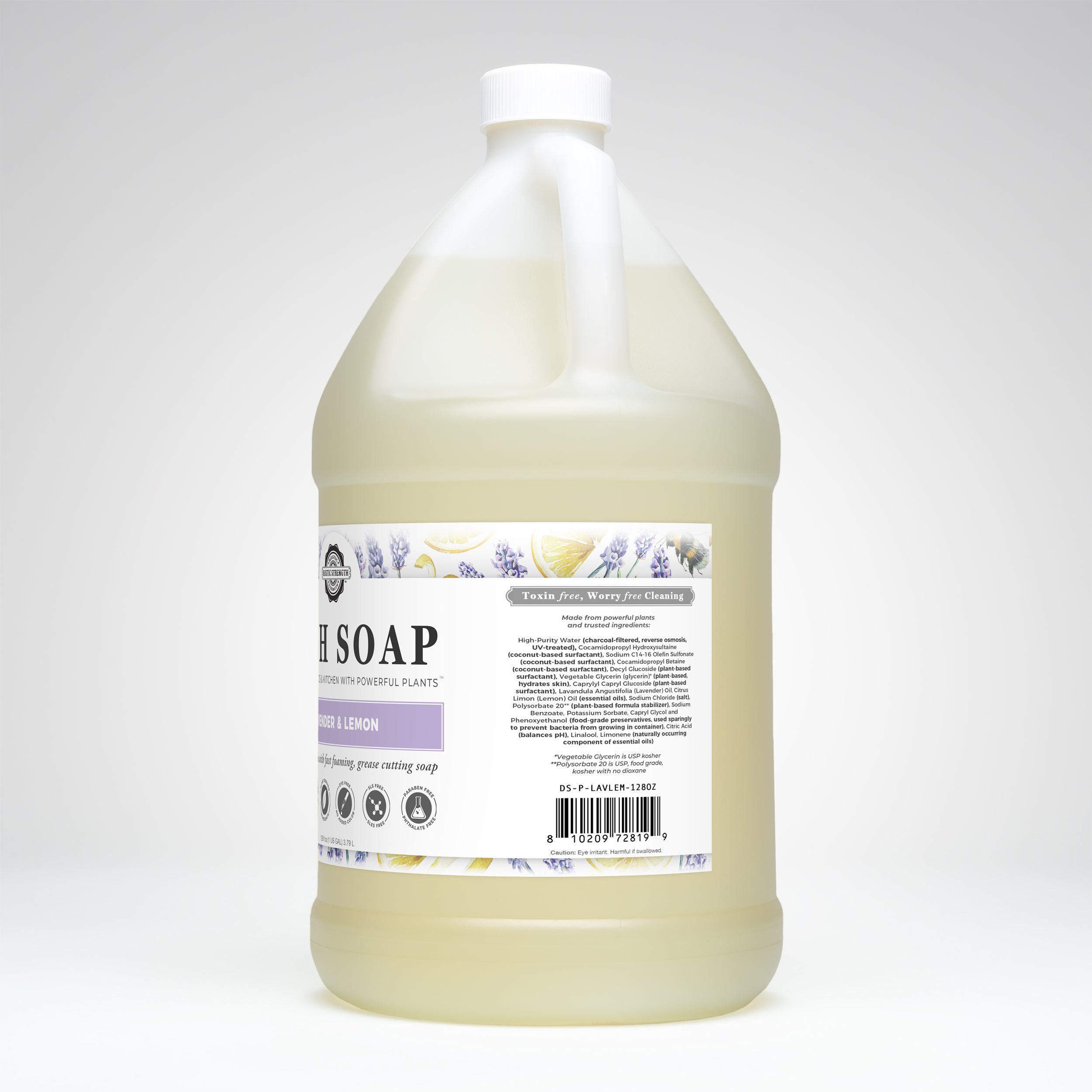 gallon container of lavender lemon dish soap