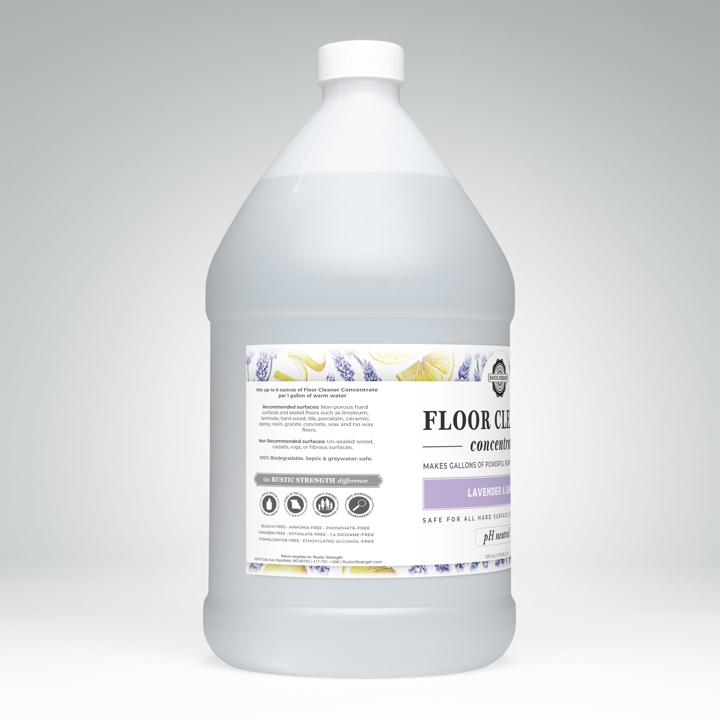 1 gallon l
plastic container of lavender lemon floor cleaner