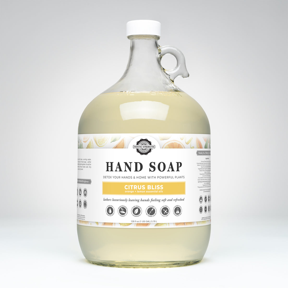 Rustic Strength, Hand Soap, 1 Gallon, Glass Jug, Citrus Bliss
