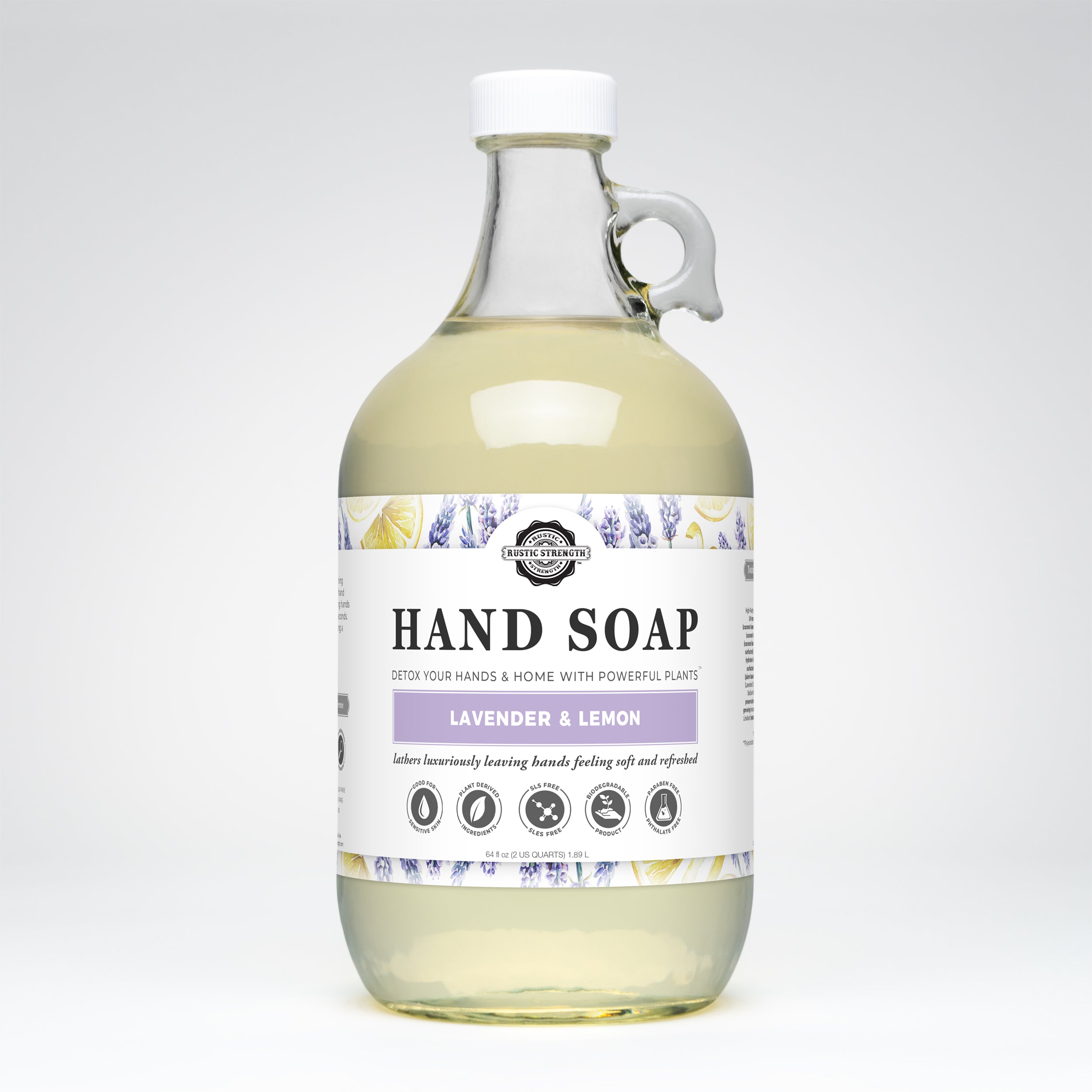 24 oz glass container of lavender lemon hand soap