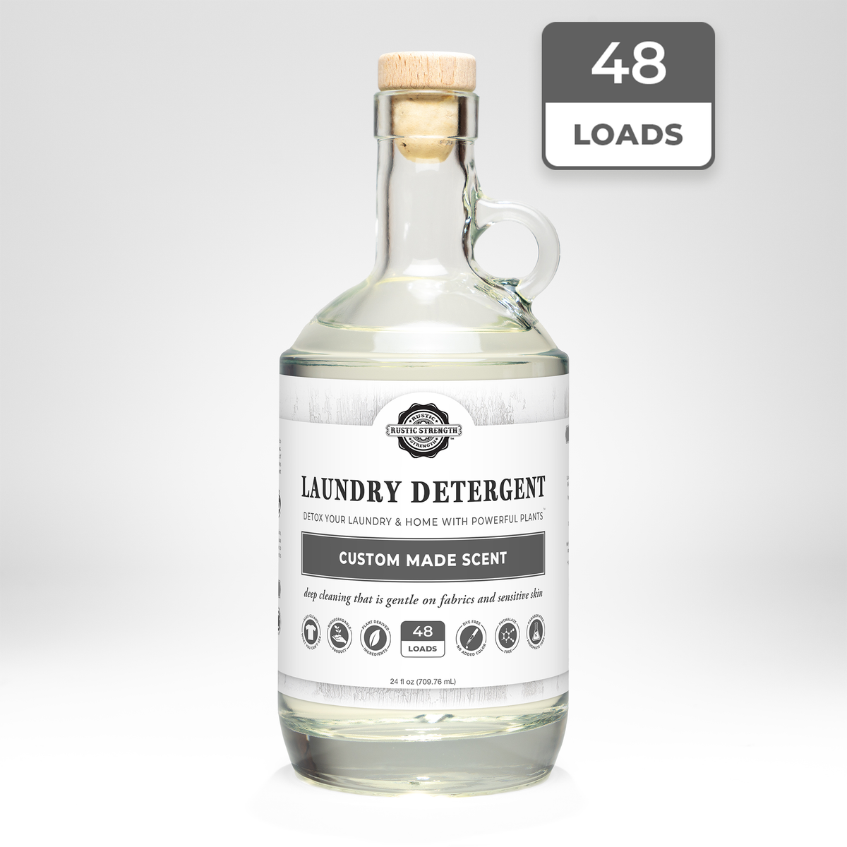 Rustic Strength, Laundry Detergent, 24oz Glass Jug, Custom Made Scent with 48 Loads badge