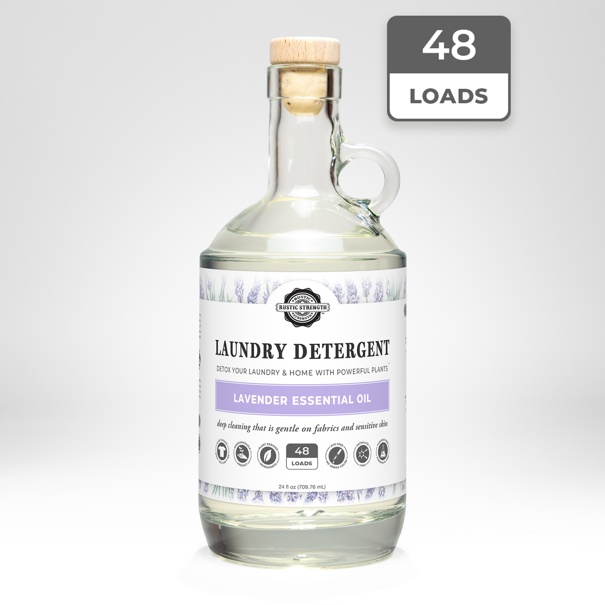 Rustic Strength, Laundry Detergent, 24oz, Glass Jug, Lavender with 48 Loads badge