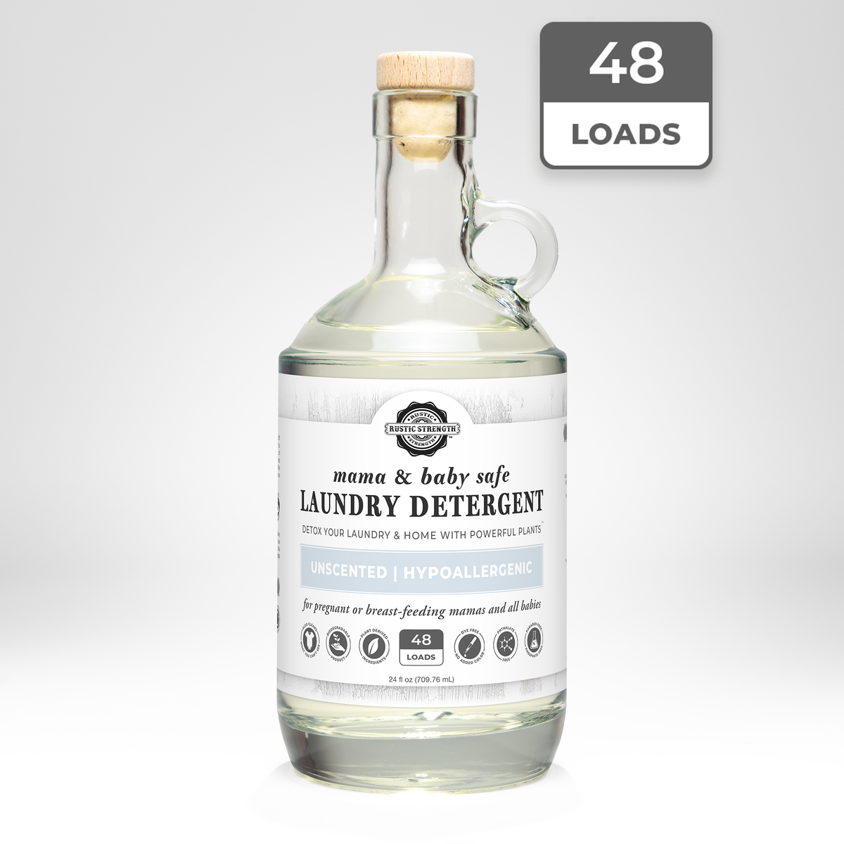 Rustic Strength, Laundry Detergent, 24oz, Glass Jug, Mama & Baby Safe with 48 Loads badge