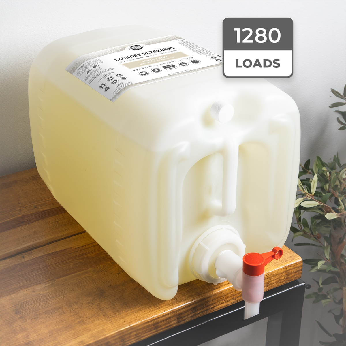 Rustic Strength, Laundry Detergent, 5 Gallon, Eco-Jug with spout, Fresh Linen with 1280 Loads badge