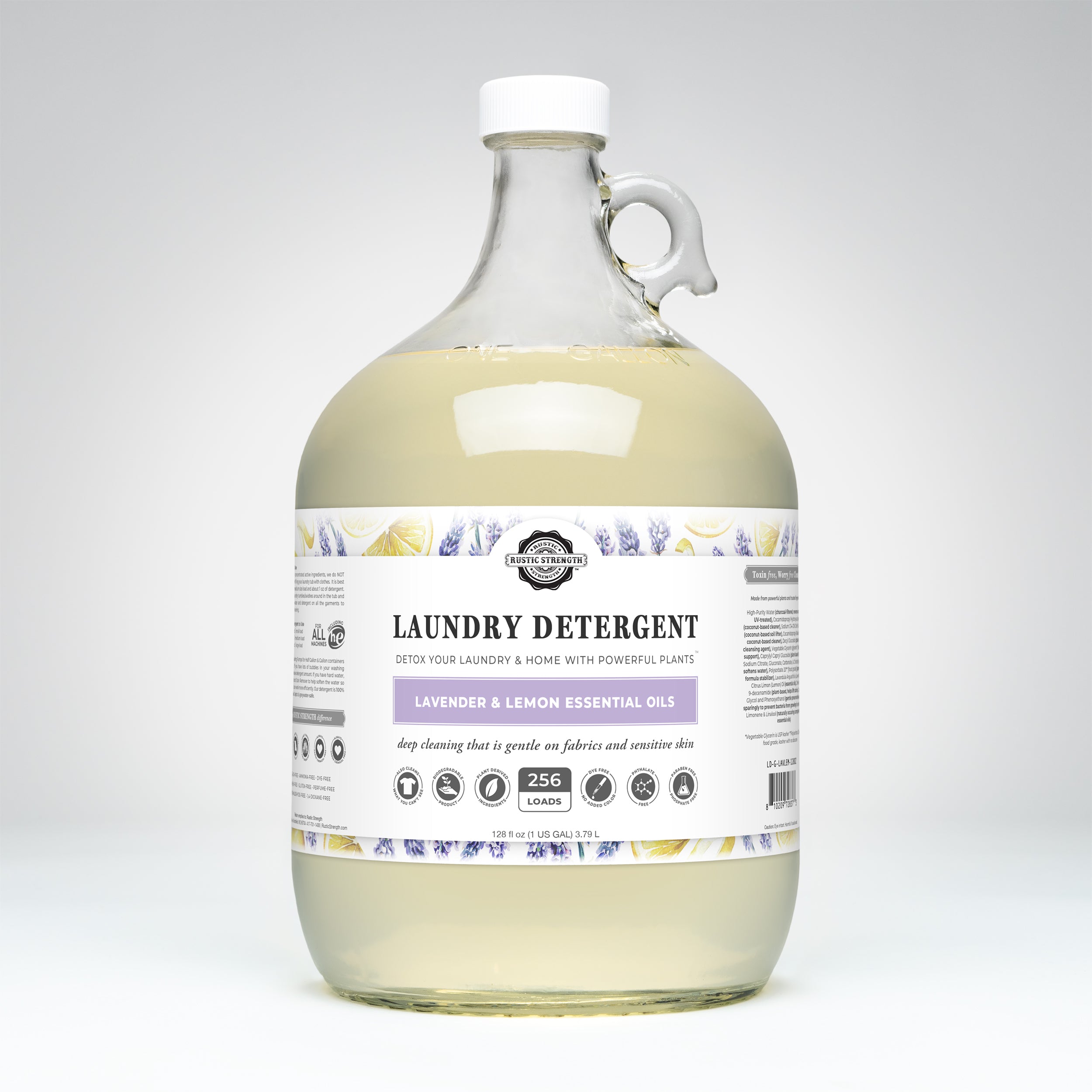 gallon glass container of lavender lemon laundry detergent