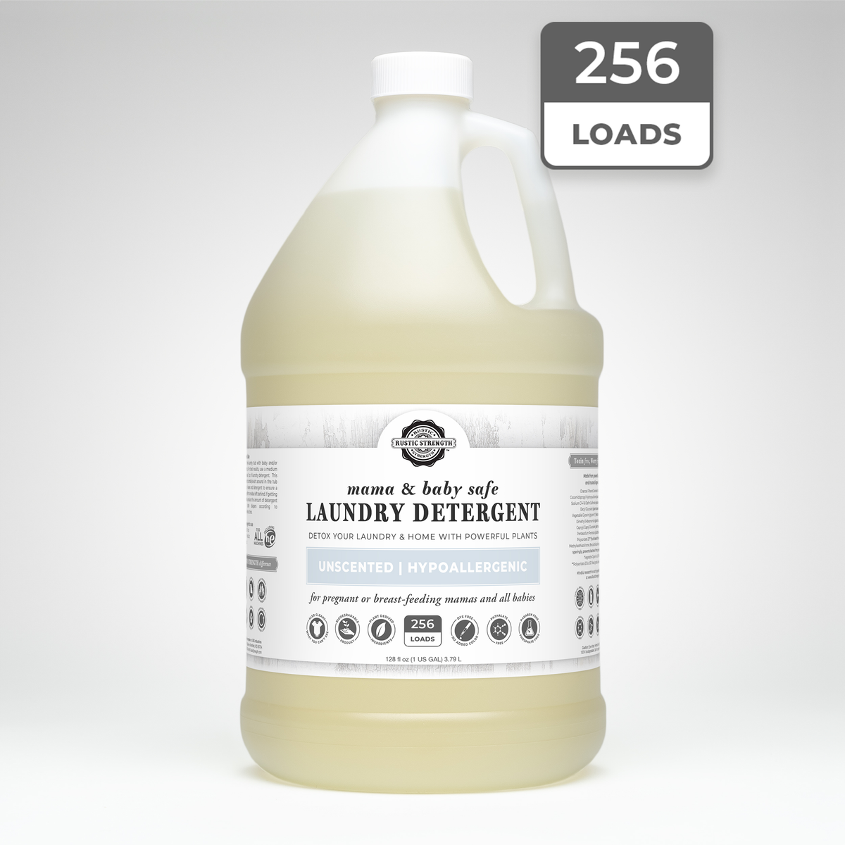 Rustic Strength, Laundry Detergent, 128oz, Plastic Jug, Mama & Baby Safe with 256 Loads badge