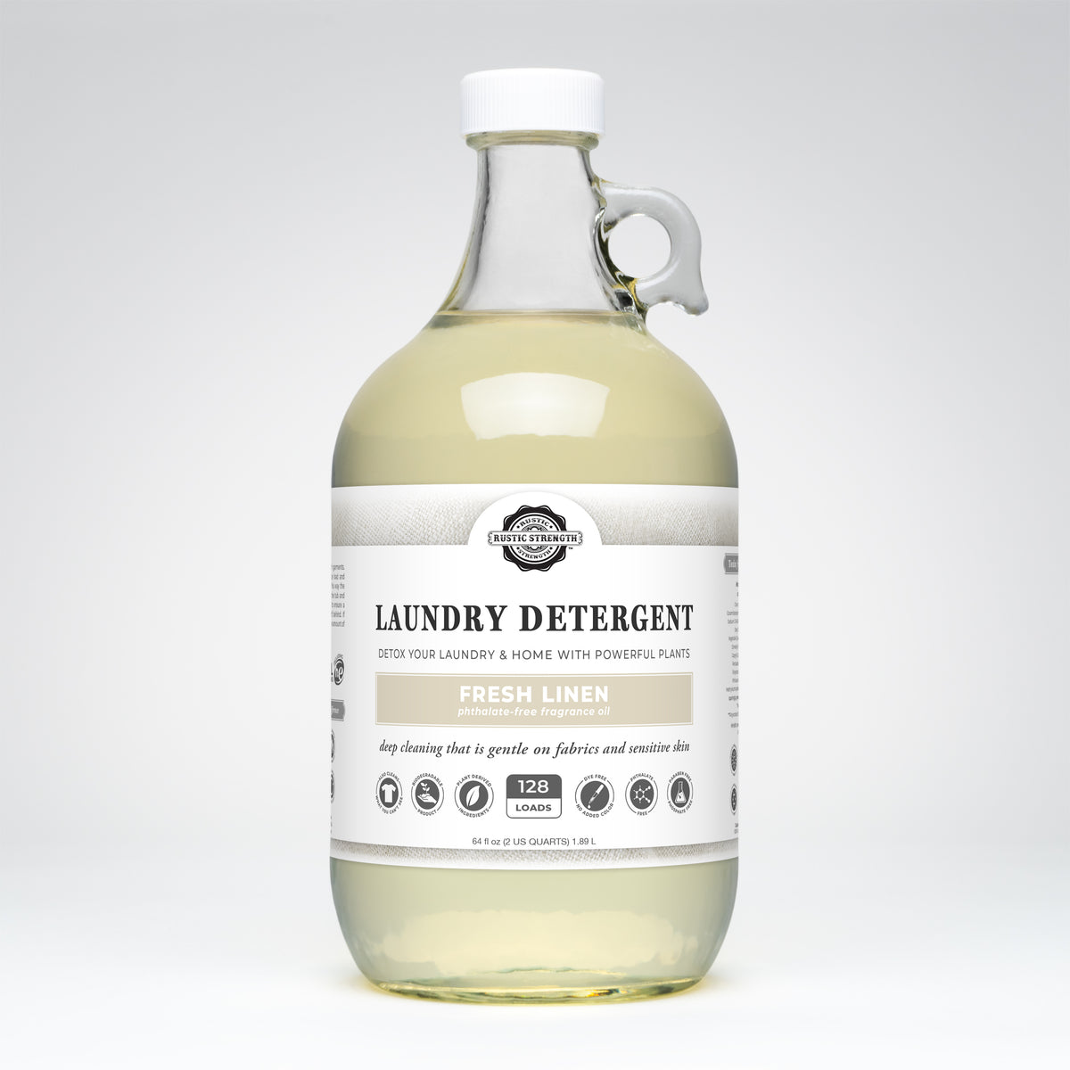 BLEMISHED GLASS | Laundry Detergent | Fresh Linen ( Half Gallon Glass ) - Rustic Strength