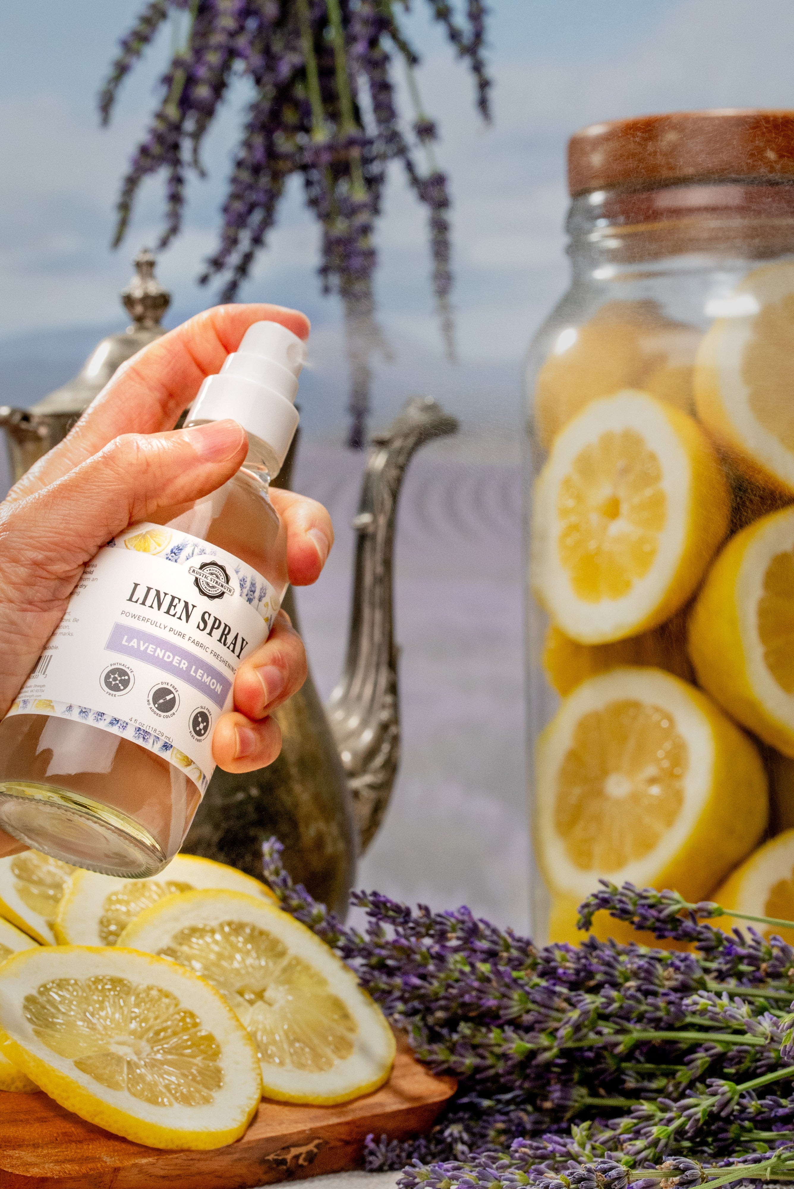 photoshoot image of lavender lemon linen spray