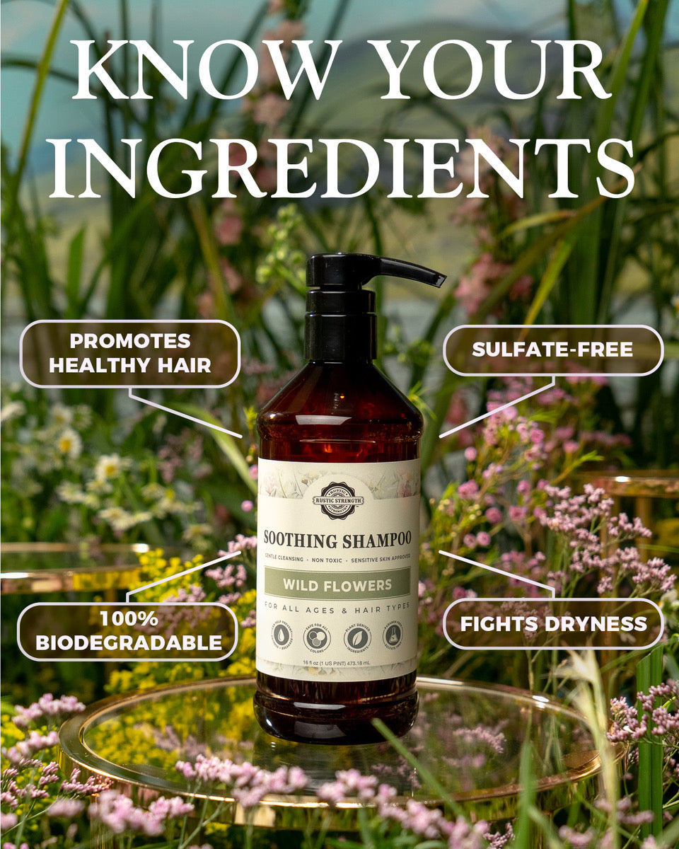 16 ounce plastic bottle of Wild Flowers scented shampoo