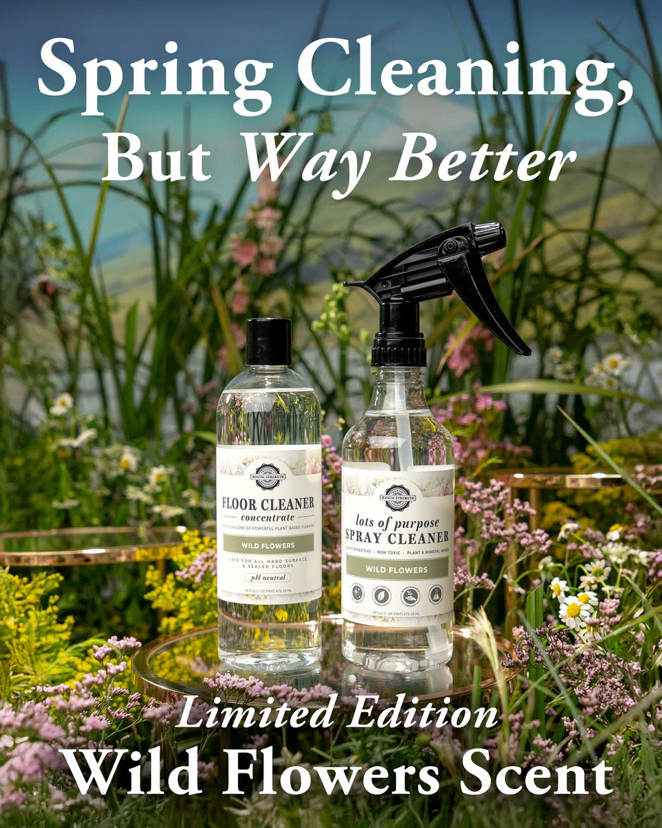 Cleaning set of 16 ounce concentrated floor cleaner and 16 ounce lots of purpose spray cleaner in Wild Flowers scent. Plastic bottles