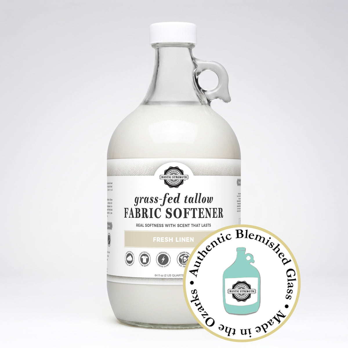 BLEMISHED GLASS | Tallow Fabric Softener | Fresh Linen ( Half Gallon Glass )