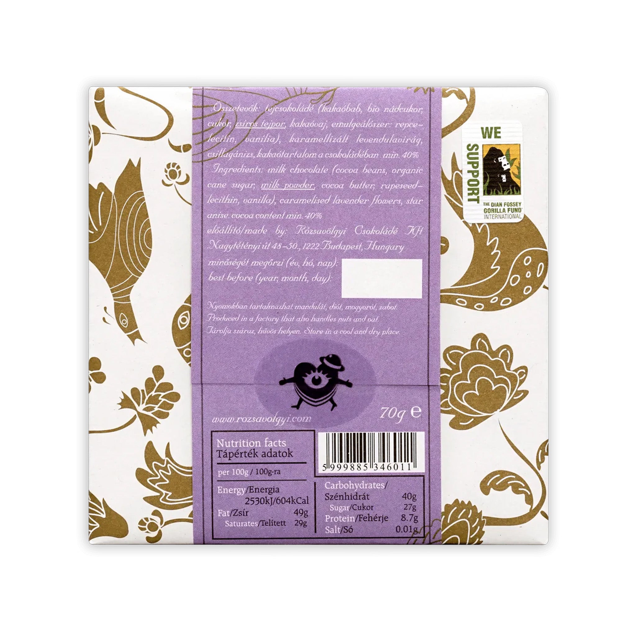 Milk Chocolate | Rózsavölgyi Csokoládé | Caramelized Lavender Flowers 40%