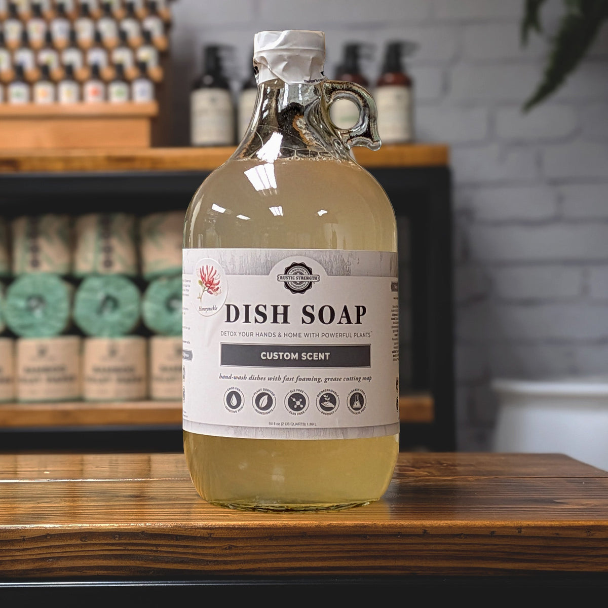 CLEARANCE | Dish Soap | Honeysuckle ( Half Gallon Glass ) - Rustic Strength