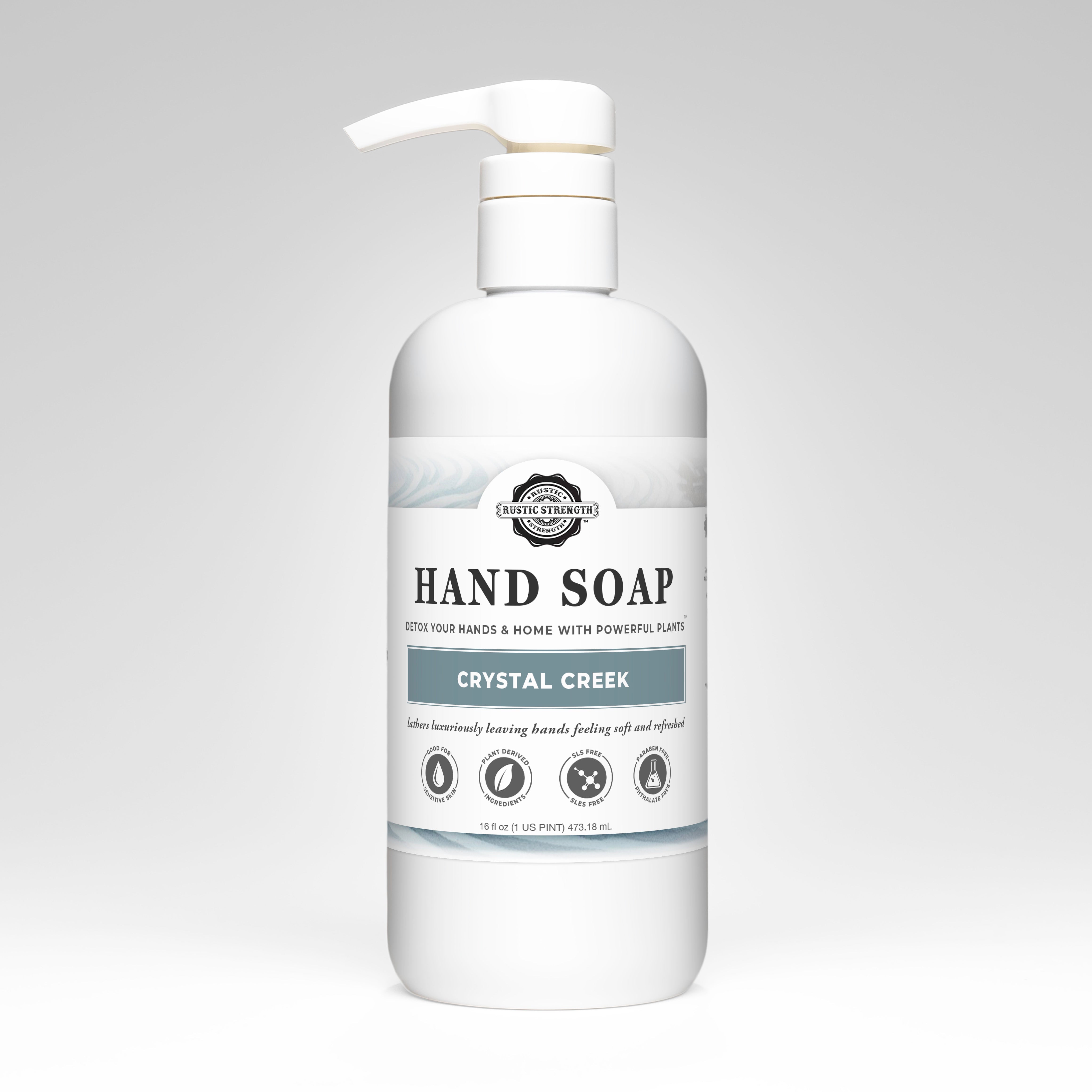 16 ounce bottle of Crystal Creek scented hand soap