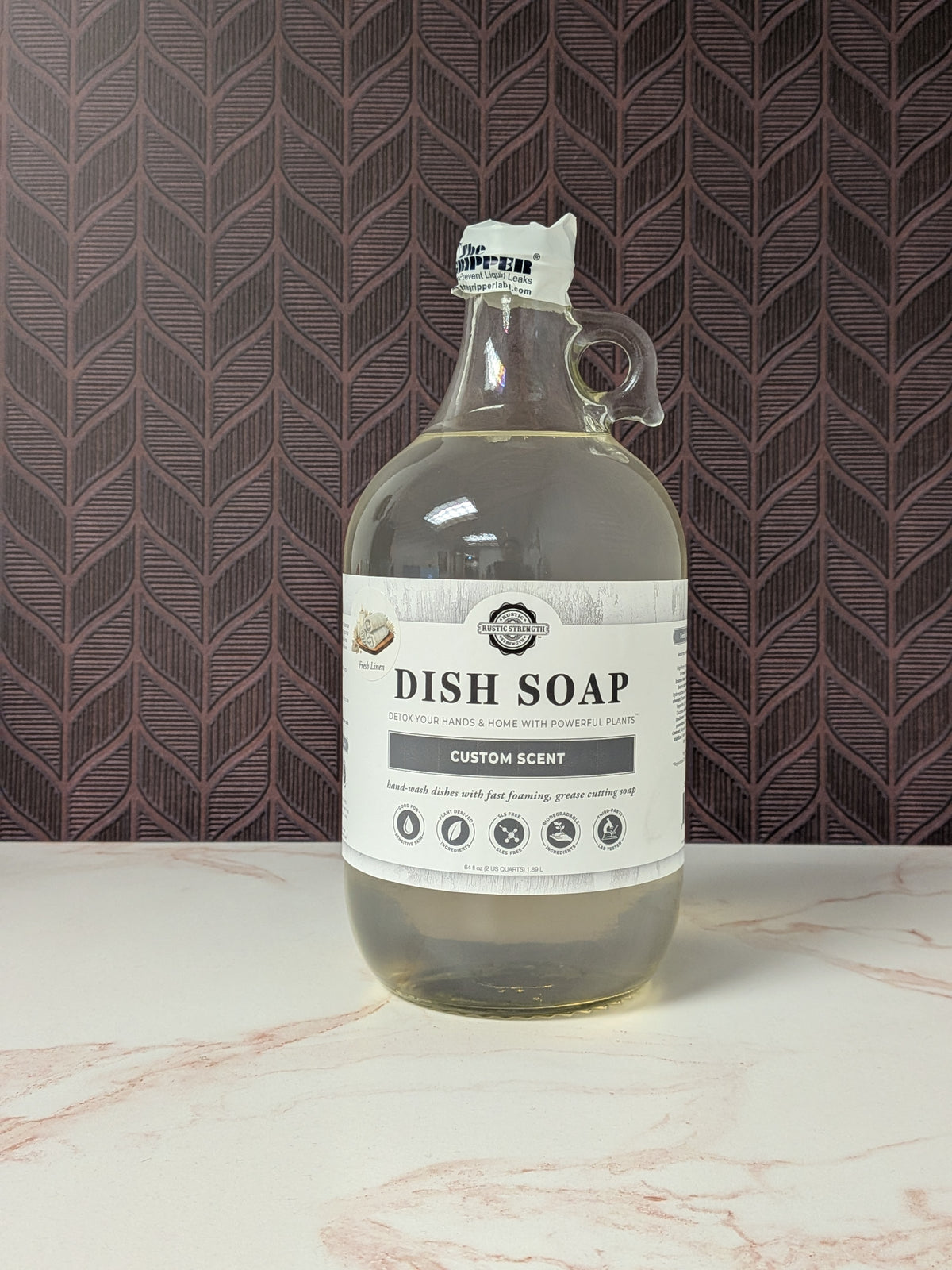 Rustic Strength, Clearance, Dish Soap, Half Gallon, Glass Jug, Fresh Linen