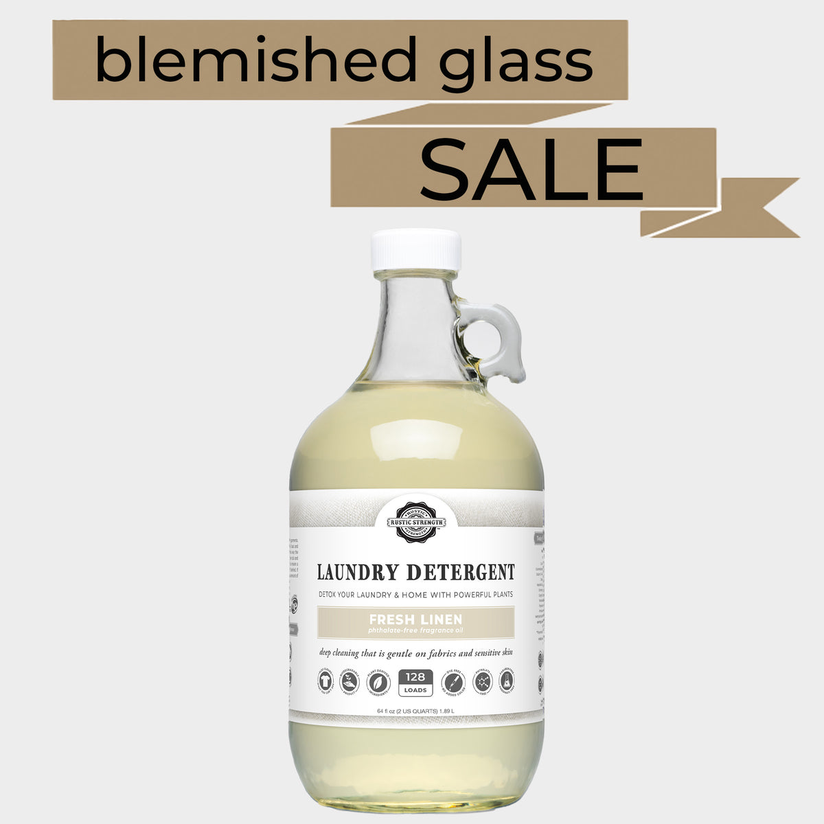 BLEMISHED GLASS | Laundry Detergent | Fresh Linen ( Half Gallon Glass ) - Rustic Strength