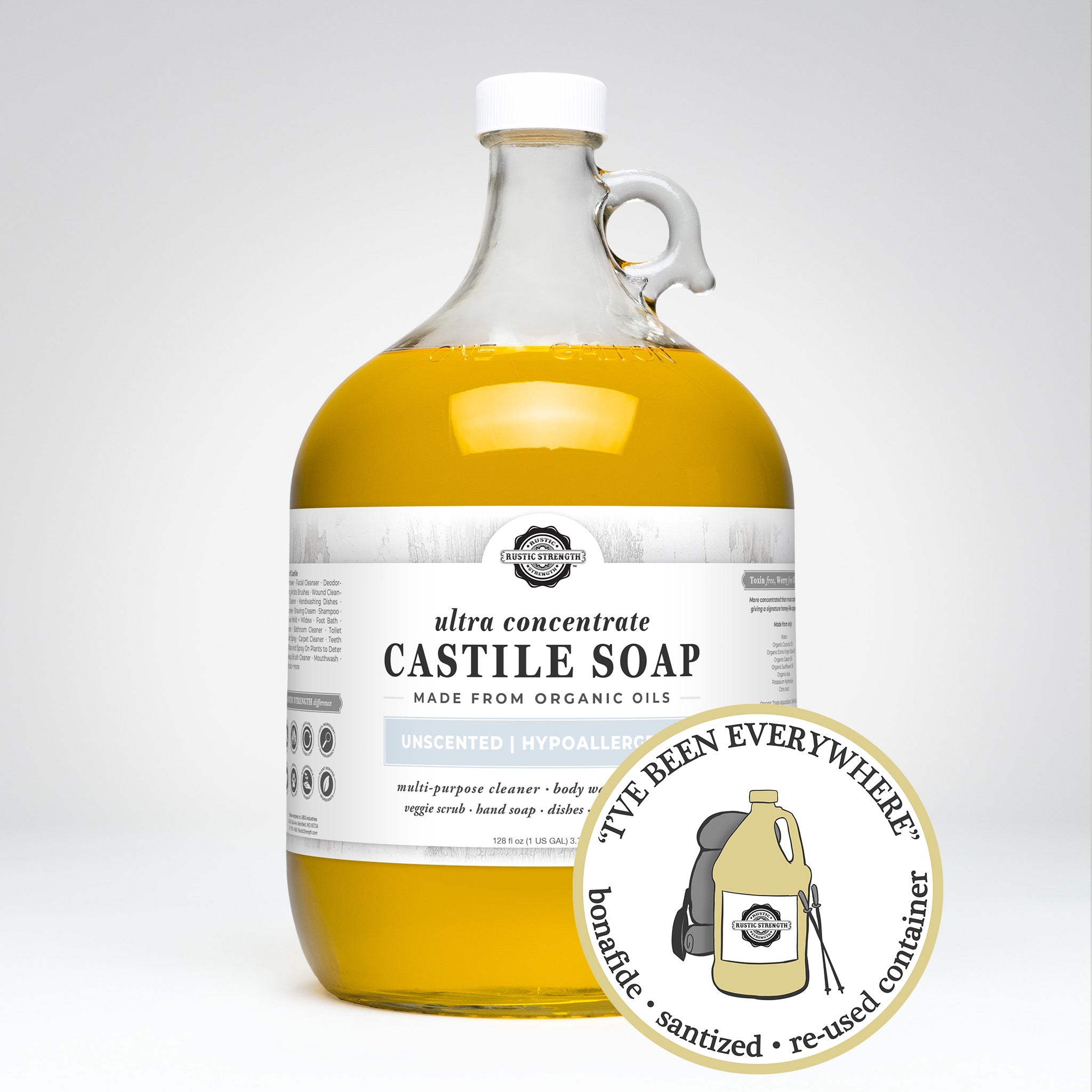 SANITIZED & REFILLED | Castile Soap - Ultra Concentrate  | Unscented | Gallon Glass