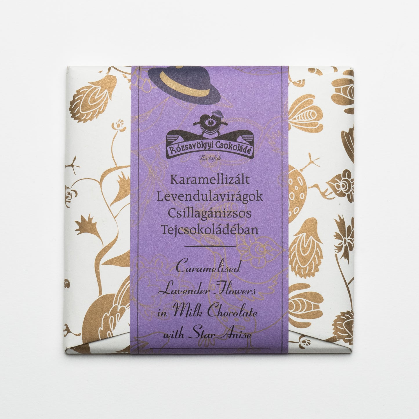 Rózsavölgyi Csokoládé Milk Chocolate w/ Caramelized Lavender Flowers 40%