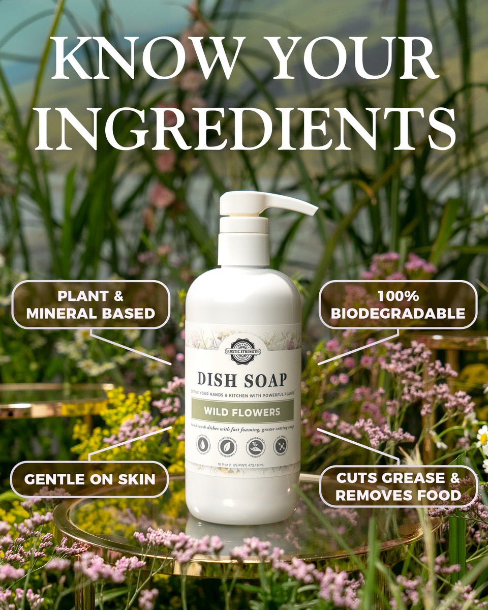 16 ounce plastic bottle of Wild Flowers scented dish soap