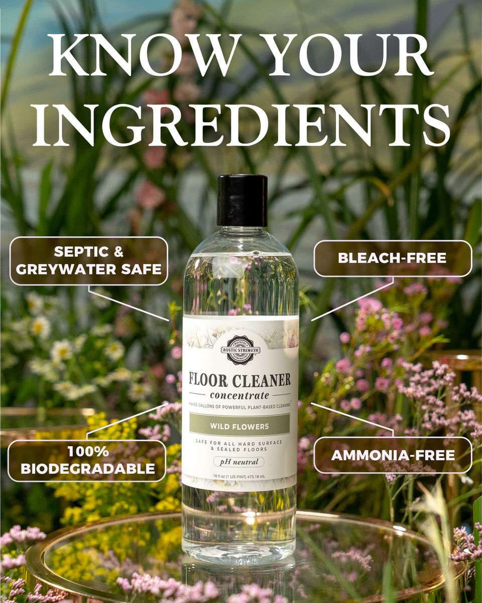 16 ounce plastic bottle of Wild Flowers scented Floor Cleaner concentrate