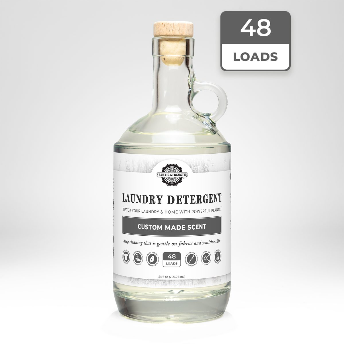 Rustic Strength, Laundry Detergent, 24oz Glass Jug, Custom Made Scent with 48 Loads badge