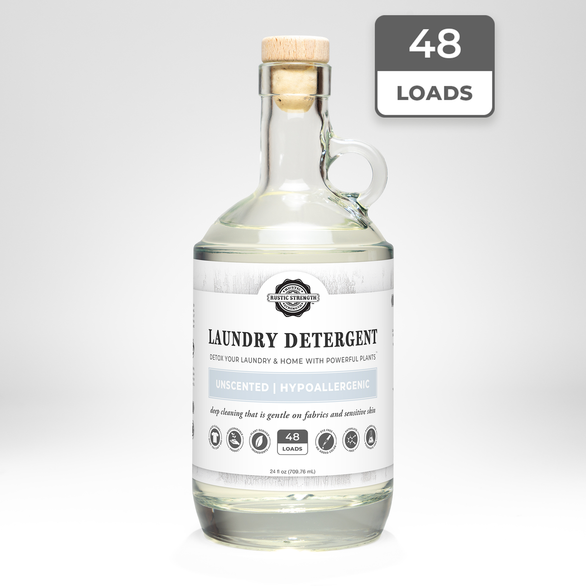 Rustic Strength, Laundry Detergent, 24oz, Glass Jug, Unscented with 48 Loads badge