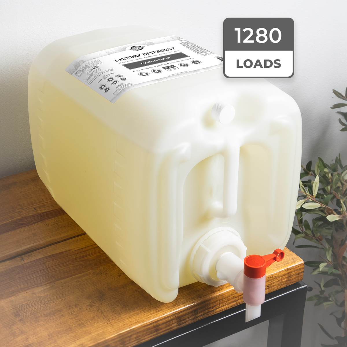 Rustic Strength, Laundry Detergent, 5 Gallon, Eco-Jug with spout, Custom Made Scent with 1280 Loads badge