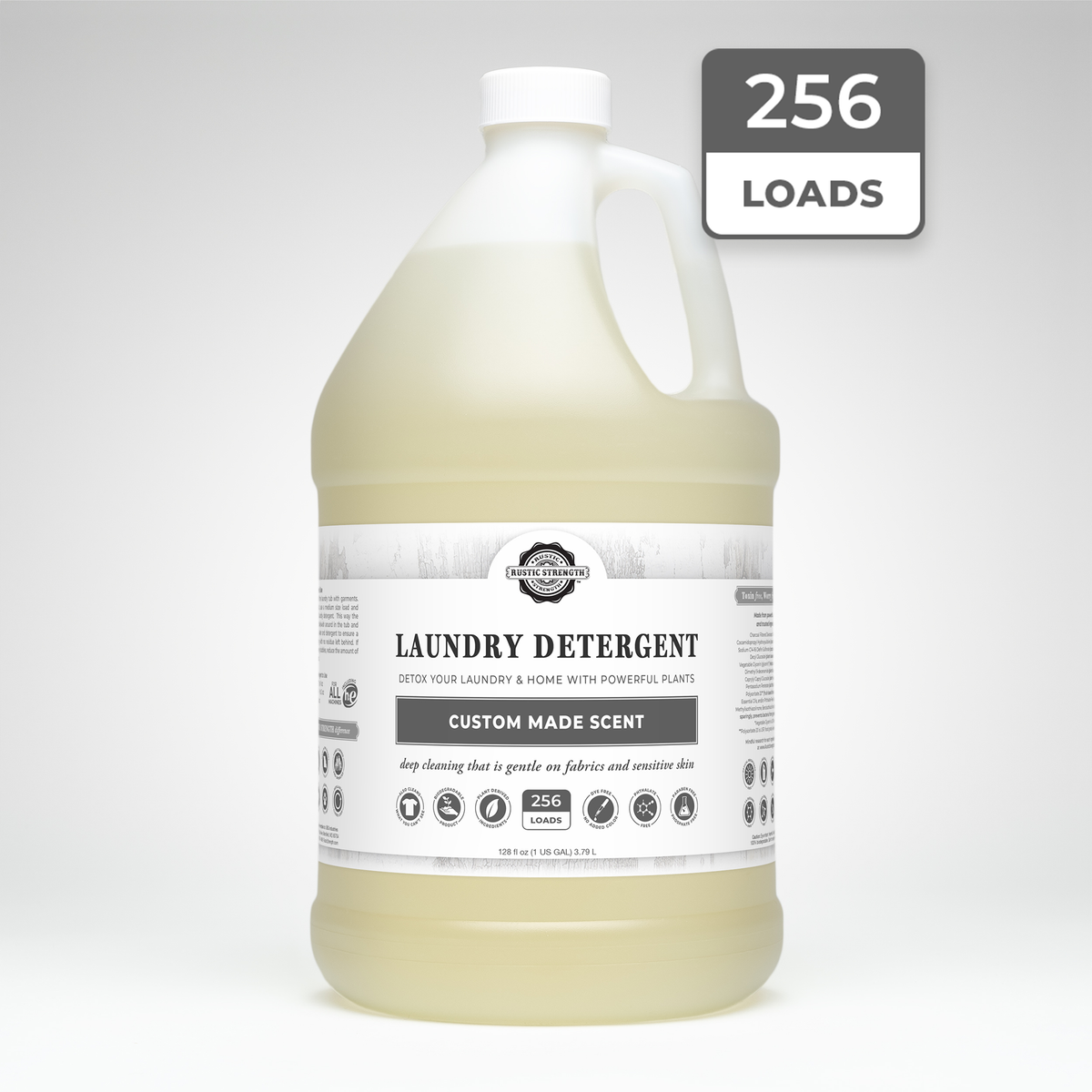 Rustic Strength, Laundry Detergent, 128oz Plastic Jug, Custom Made Scent with 256 Loads badge