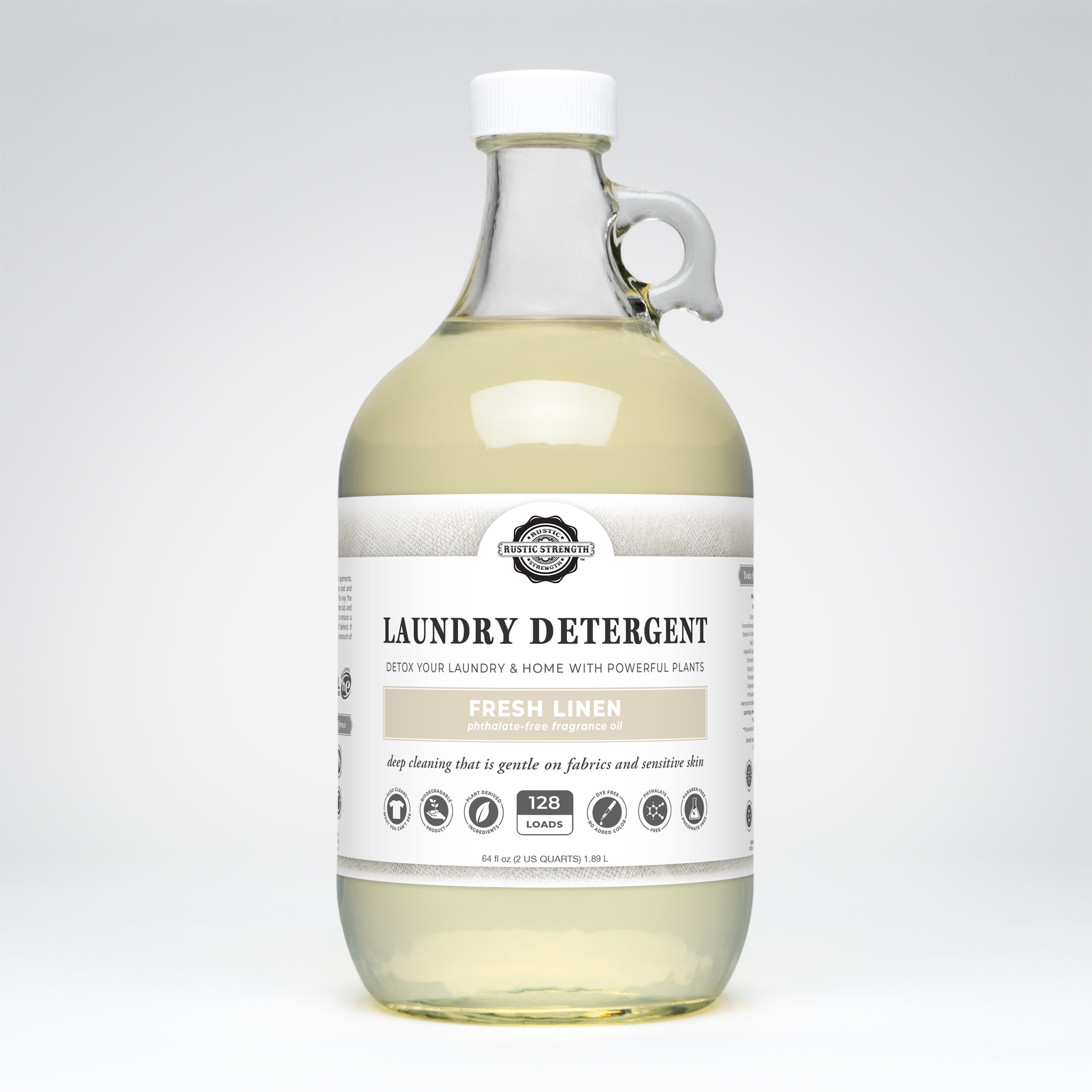BLEMISHED GLASS | Laundry Detergent | Fresh Linen ( Half Gallon Glass ) - Rustic Strength