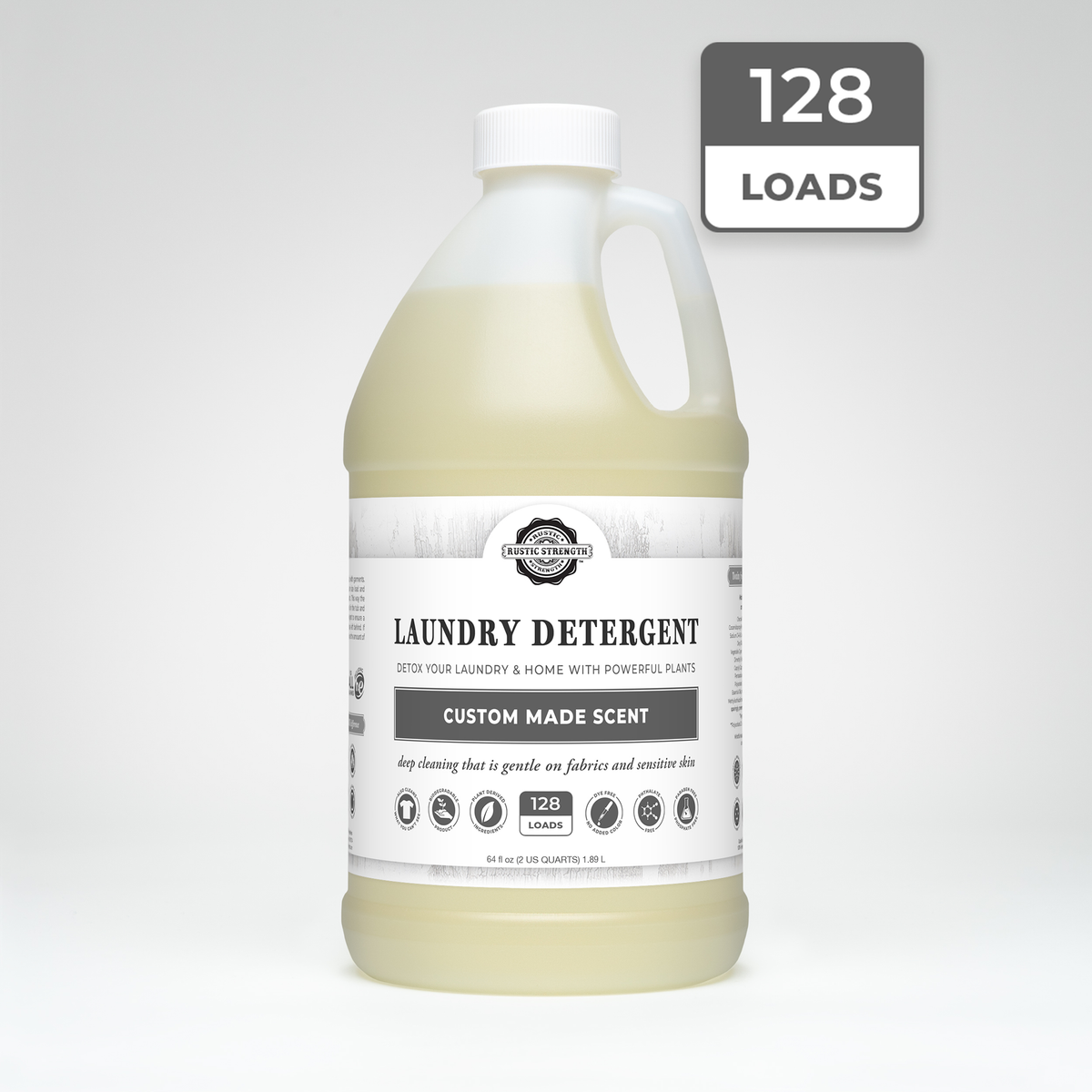 Rustic Strength, Laundry Detergent, 64oz Plastic Jug, Custom Made Scent with 128 Loads badge