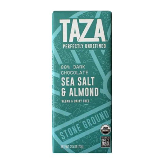 Dark Chocolate | Taza Organic | Sea Salt & Almond Bar 80% 2.5 oz