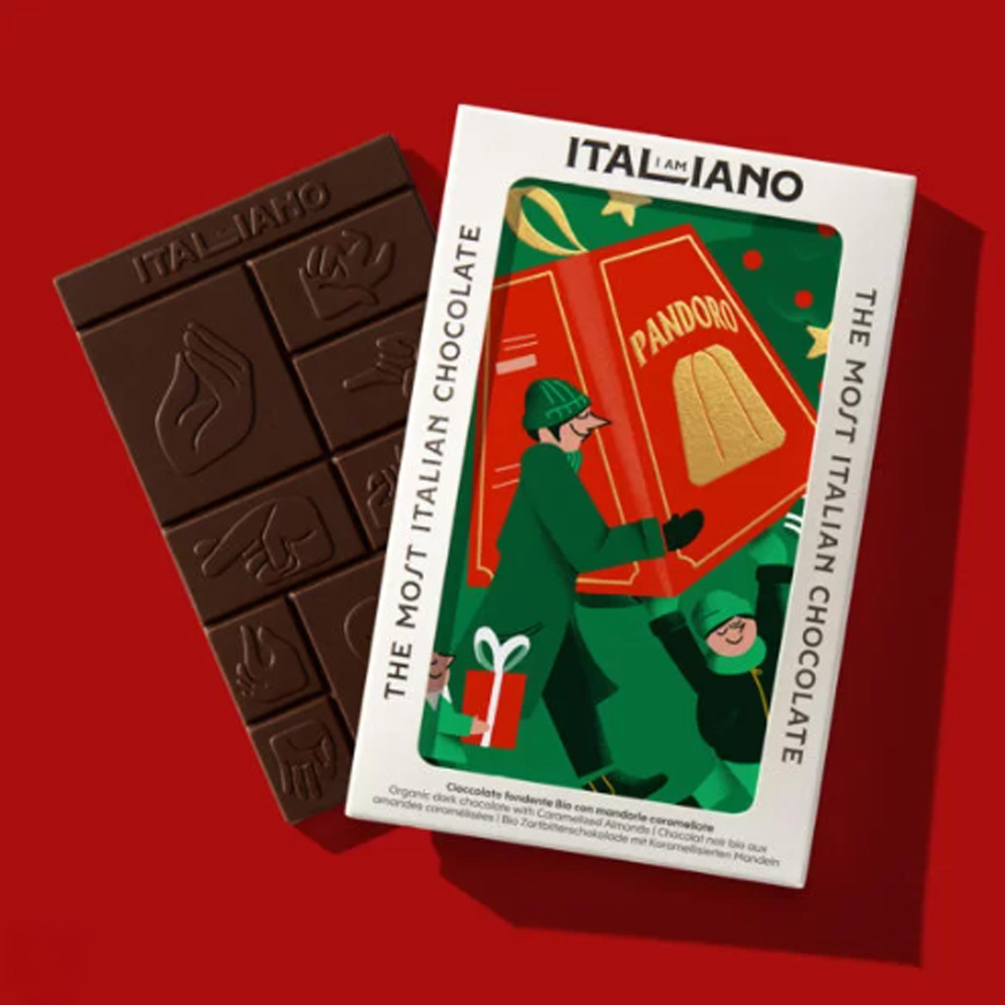Dark Chocolate | I am Italiano | Organic Dark Chocolate with Carmelized Almonds (Pandoro) 50g
