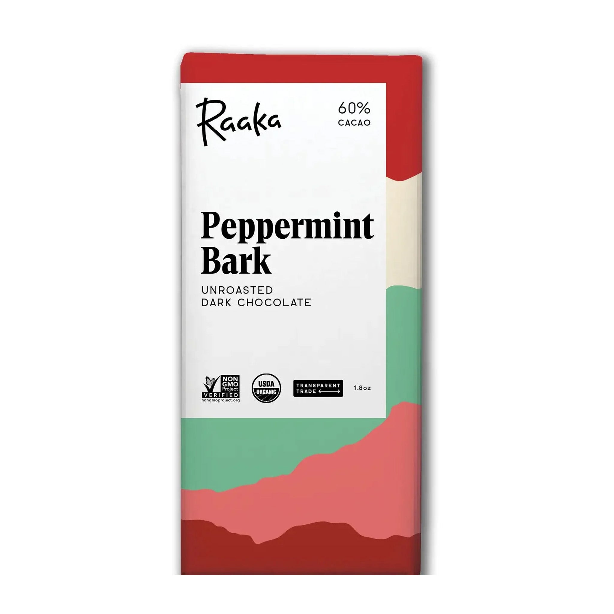 Chocolate | Raaka | Peppermint Bark White & Dark Chocolate Bar 1.8 oz