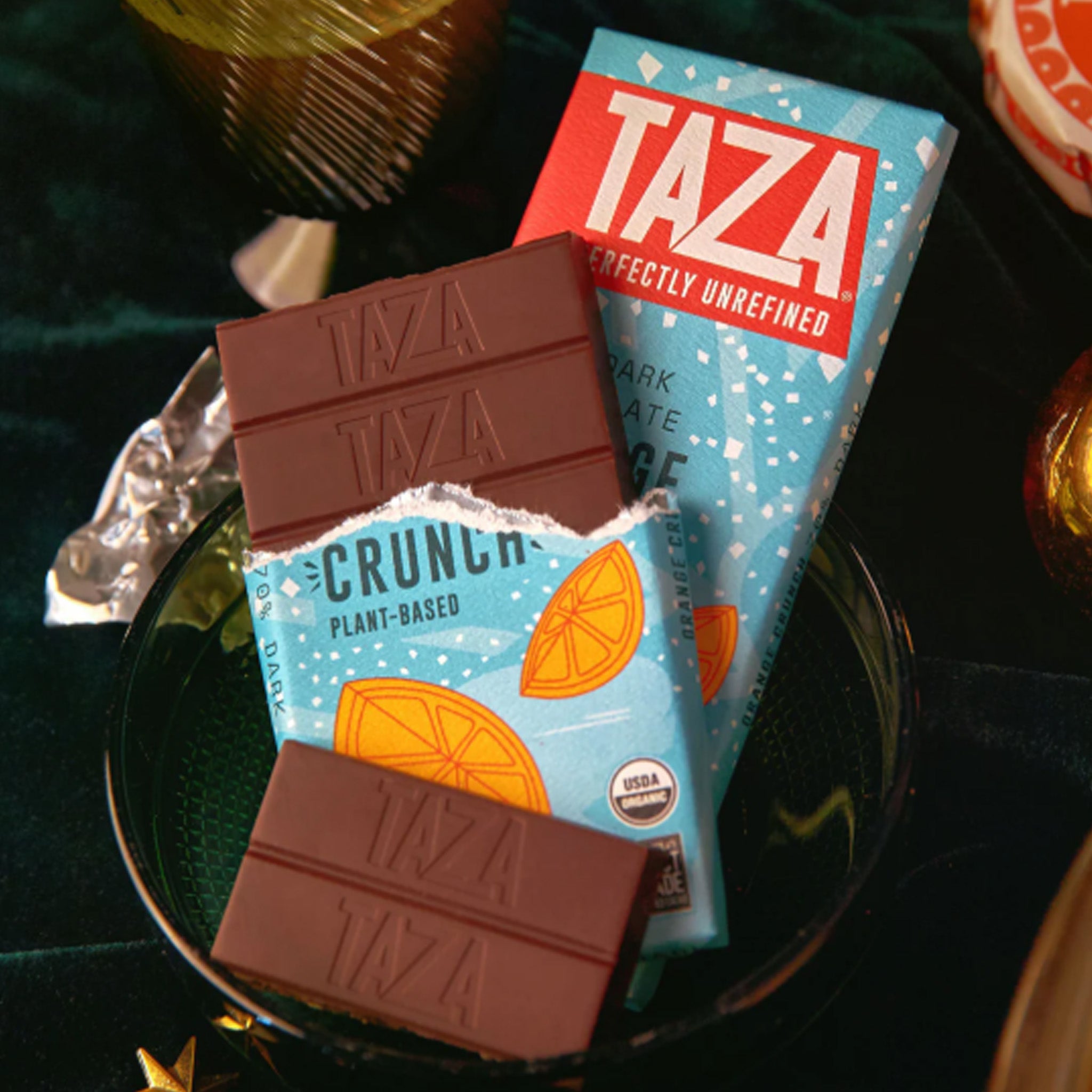 Dark Chocolate | Taza Organic | Orange Crunch Holiday Bar 70% 2.5 oz