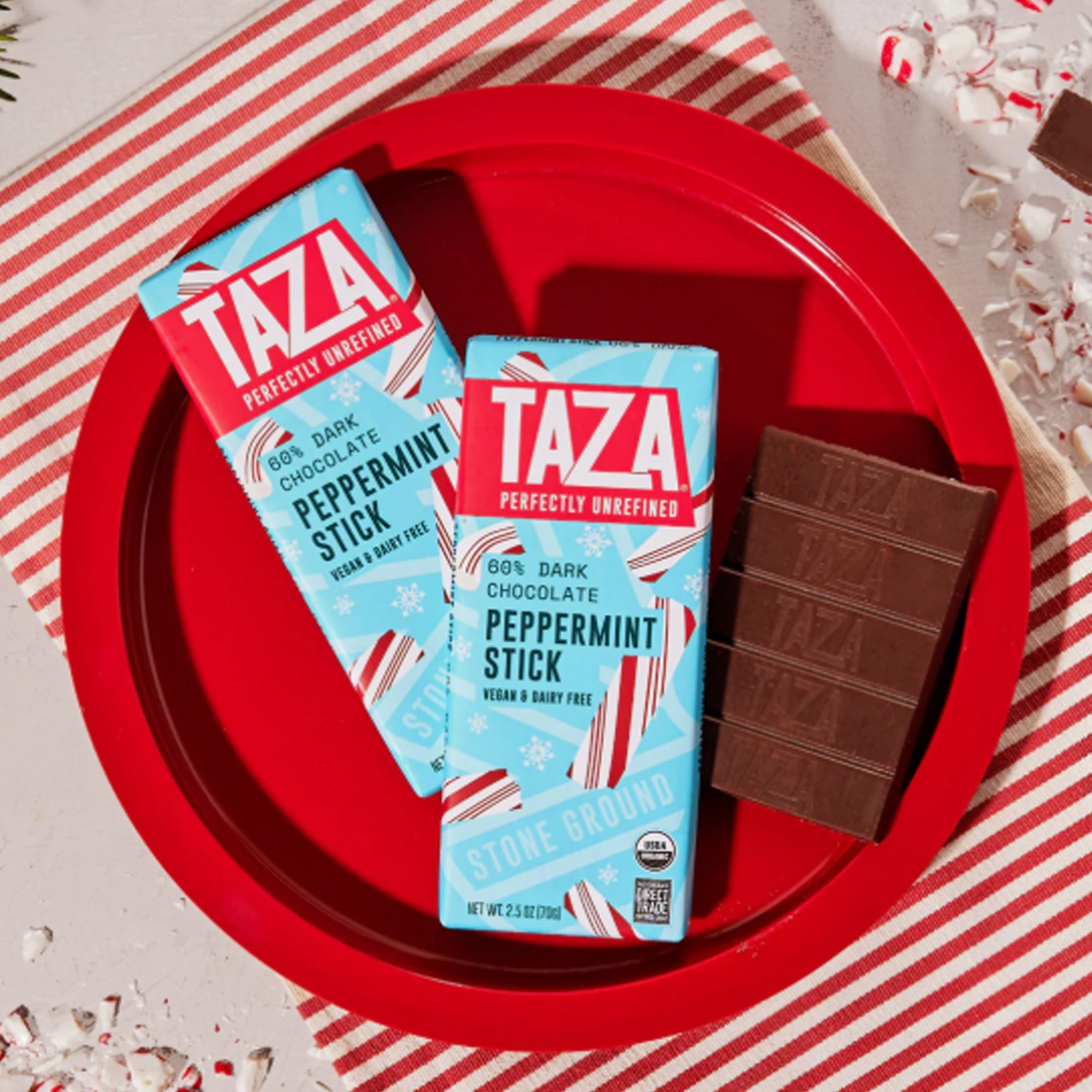 Dark Chocolate | Taza Organic | Peppermint Stick Amaze Bar 60% 2.5 oz
