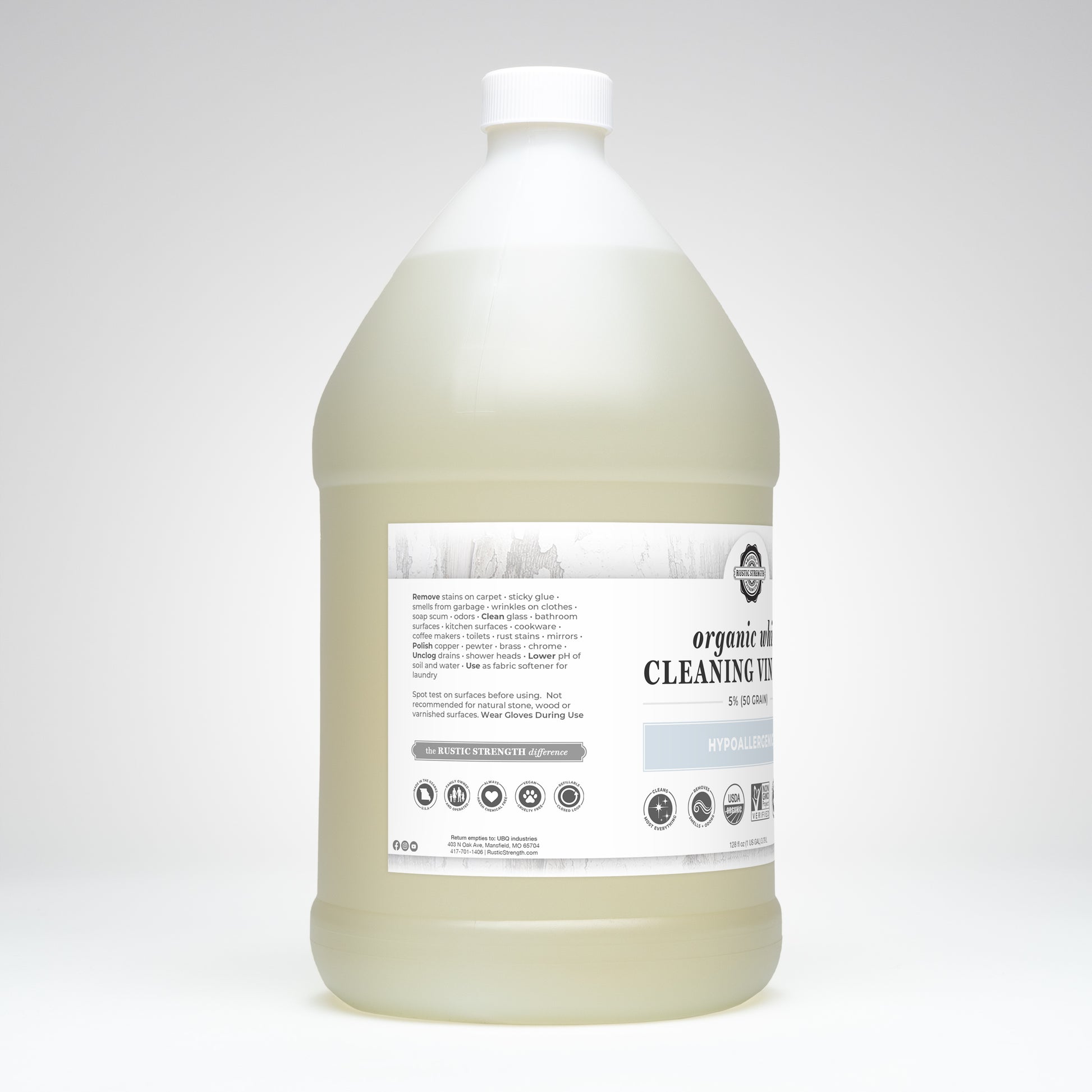 Organic White Cleaning Vinegar  5% (50 grain) – Rustic Strength